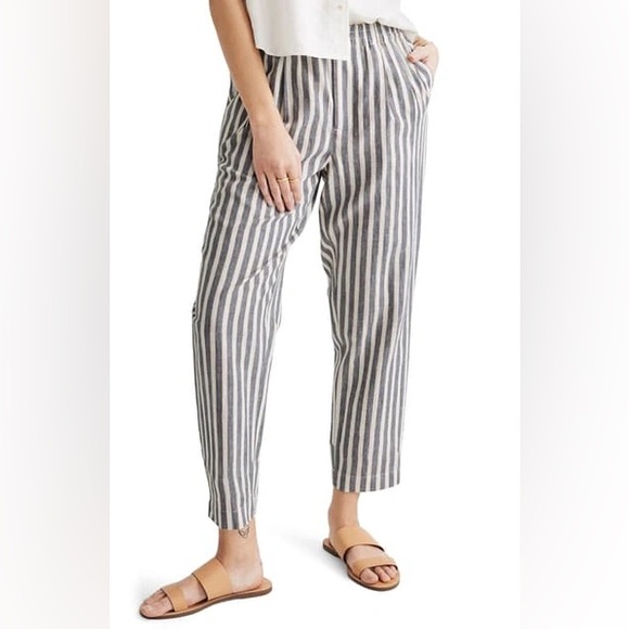 Madewell Pants - Madewell Linen Blend Striped Track Trousers Cropped Pants Women’s Size M